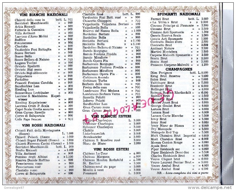 ITALIE- MILANO- MILAN- BEAU MENU RESTAURANT GIANNINO- CHIANTI FIORENZA- FAZI-BATTAGLIA- 1962 - Menú