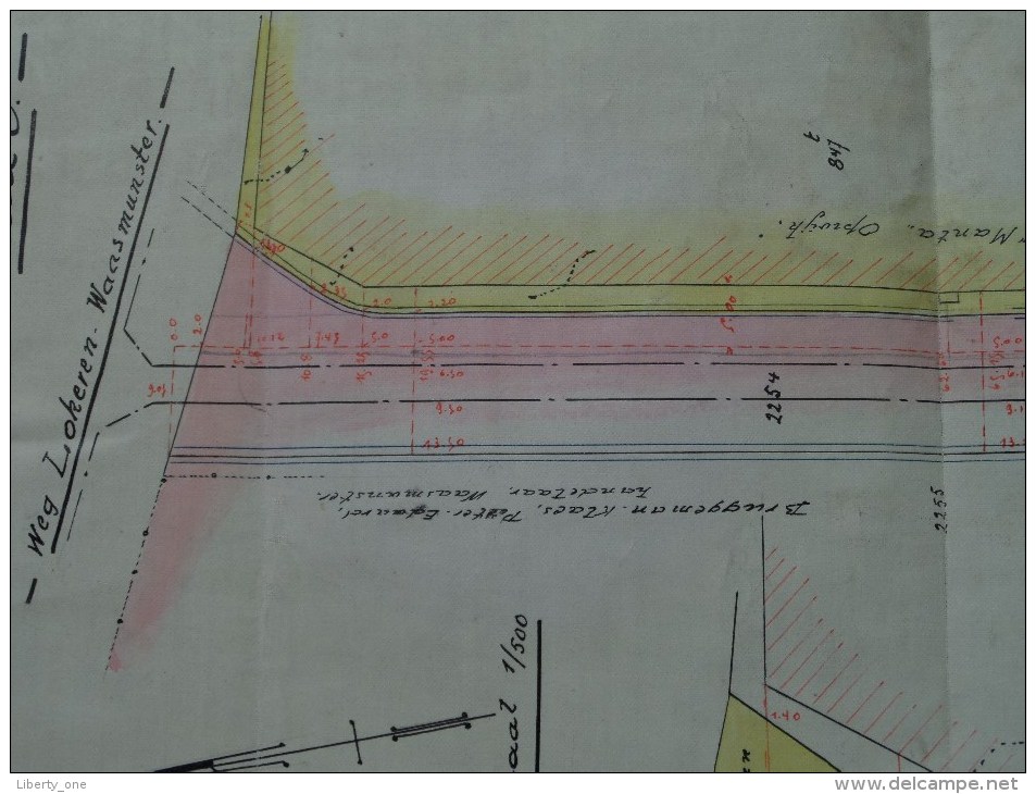 Gemeente Waasmunster Sectie C ( Weg Lokeren Waasmunster ) LANDMETER DOSSCHE 1937 ( details see Photo ) !!