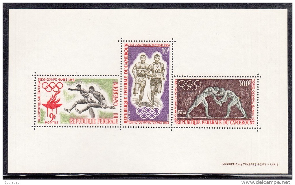 Cameroun MNH Scott #C49a Souvenir Sheet Of 3 Hurdles, Running, Ancient Wrestlers - 1964 Summer Olympics Tokyo - Cameroun (1960-...)