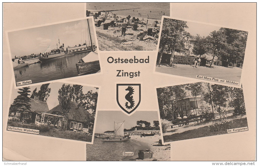 AK Ostseebad Zingst Hafen Strand Kurgarten Karl Marx Platz Mit Milchbar Darss Bei Prerow Barth Ribnitz Rostock Graal DDR - Zingst