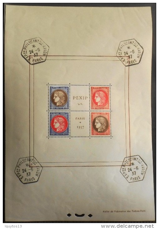 BLOC&FEUILLET FRANCE N° 3b Y&T - Format 150 X 220 Mm - PEXIP PARIS Le 24.06.1937 - Bon état - - Afgestempeld