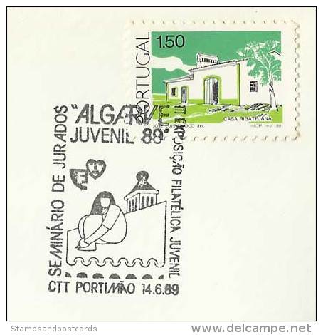 Portugal Cachet Commémoratif  Expo Philatelique Jeunesse Portimão Algarve 1989 Event Postmark Youth Stamp Expo - Postal Logo & Postmarks