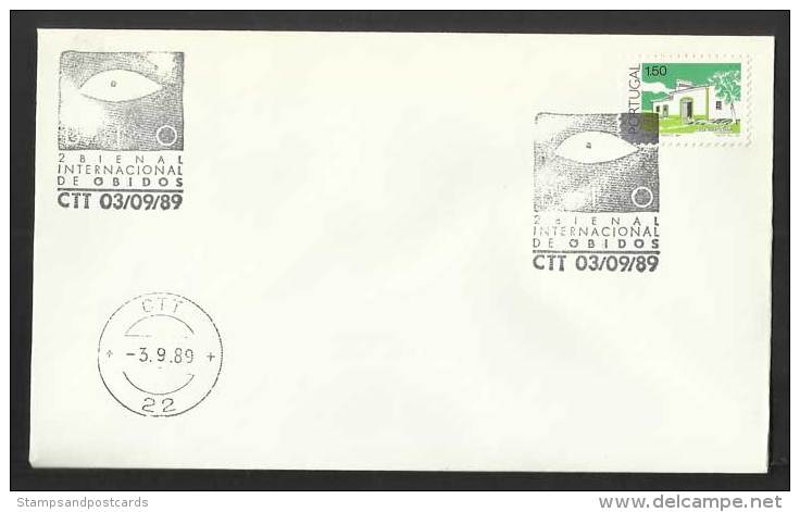 Portugal Cachet Numerique + Cachet Commémoratif  Biennal Art Óbidos 1989 Event Pmk + Numeric Cancel - Postal Logo & Postmarks