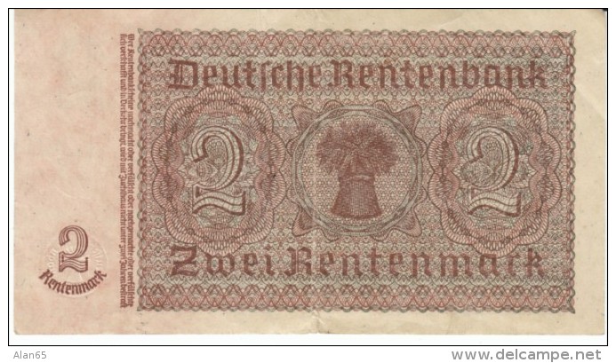 Germany #174b, 2 Mark  Rentenmark 1937 Banknote Currency - 2 Rentenmark