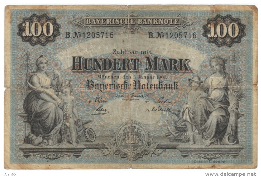 Bavaria Germany State #S922, 100 Marks 1900 Banknote Currency - Andere & Zonder Classificatie