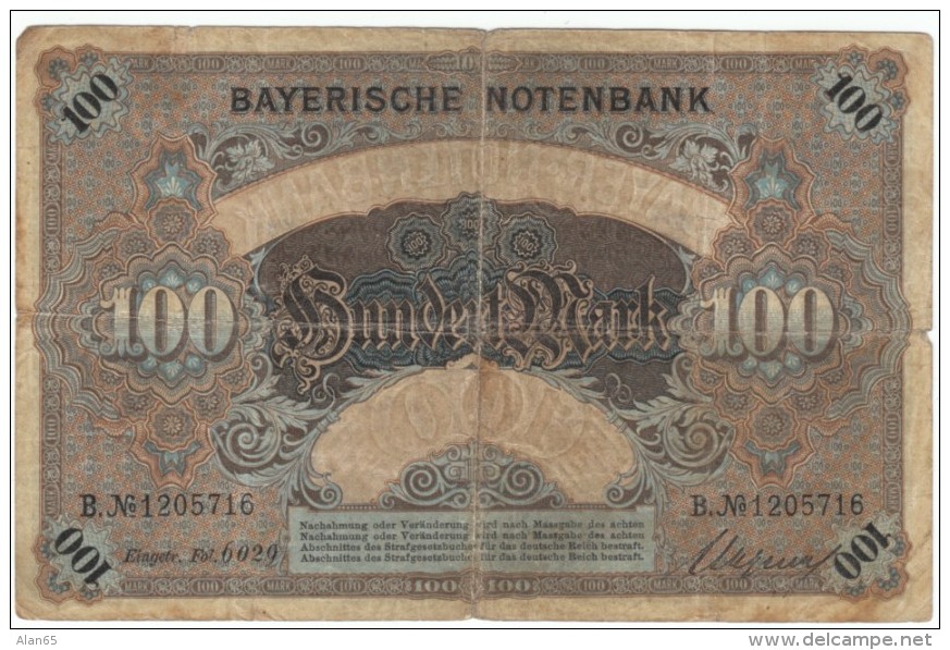 Bavaria Germany State #S922, 100 Marks 1900 Banknote Currency - Andere & Zonder Classificatie