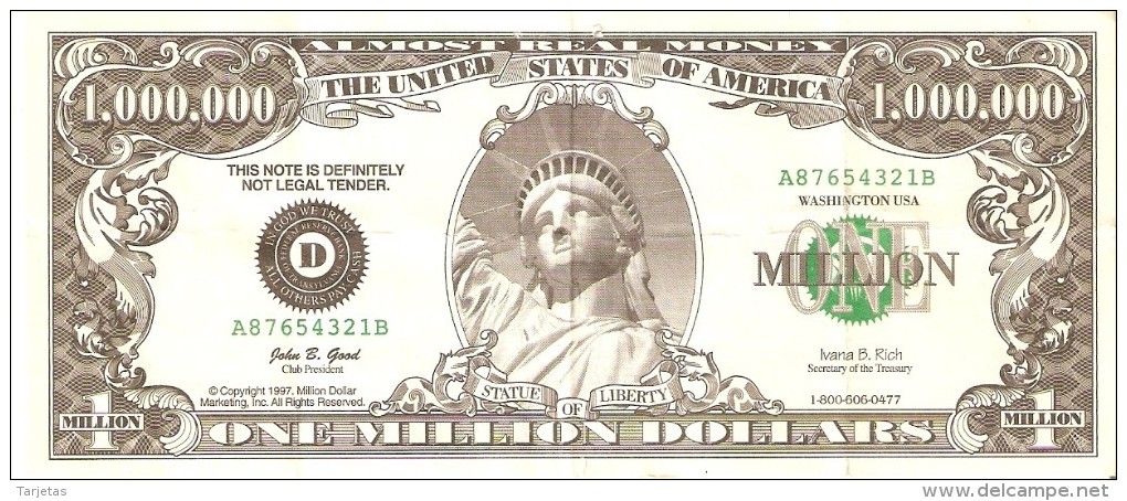 BILLETE DE ESTADOS UNIDOS DE 1000000 DOLLARS DE LA ESTATUA LIBERTAD-STATUE OF LIBERTY  (BANK NOTE) FANTASIA-FANTASY - Otros & Sin Clasificación