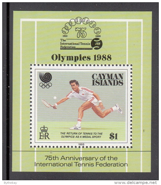 Cayman Islands MNH Scott #601 Souvenir Sheet $1 Tennis - 75th Anniversary International Tennis Federation - Iles Caïmans