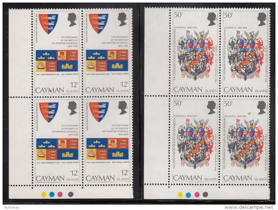 Cayman Islands MNH Scott #352-#353 Lower Left Corner Blocks Sir Winston Churchill - Iles Caïmans