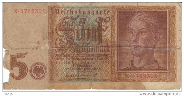 Germany #186, 5 Reichsmarks Banknote Currency - 5 Reichsmark