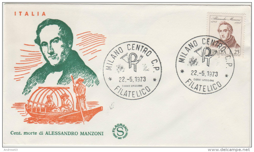 ITALIA - ITALY - 1973 - Centenario Della Morte Di ALESSANDRO MANZONI - FILAGRANO - FDC - FDC