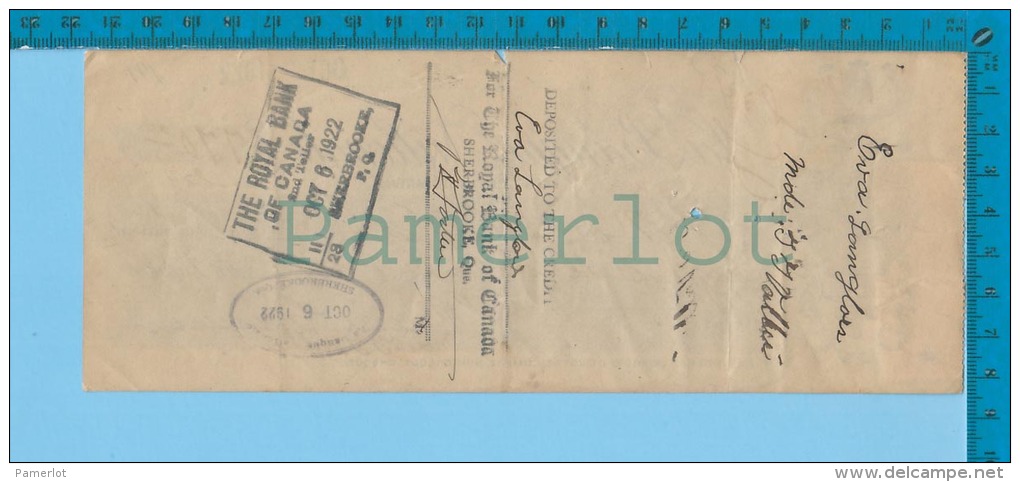 Sherbrooke Quebec Canada1922 Cheque $770.00 ( Banque Nationale #107  2cents, And 3 X  #117  Stamps Of 10 Cents  ) 2 Scan - Covers & Documents