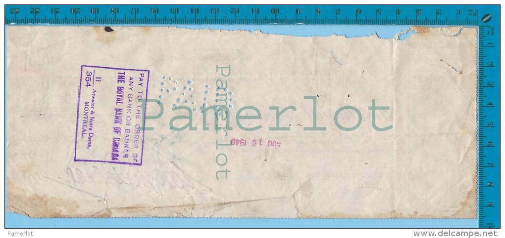 Montreal Quebec1940 Cheque $84.56 (Imperial Oil With A MeterTaxe Stamp Of 3 Cents  ) 2 Scan - Schecks  Und Reiseschecks