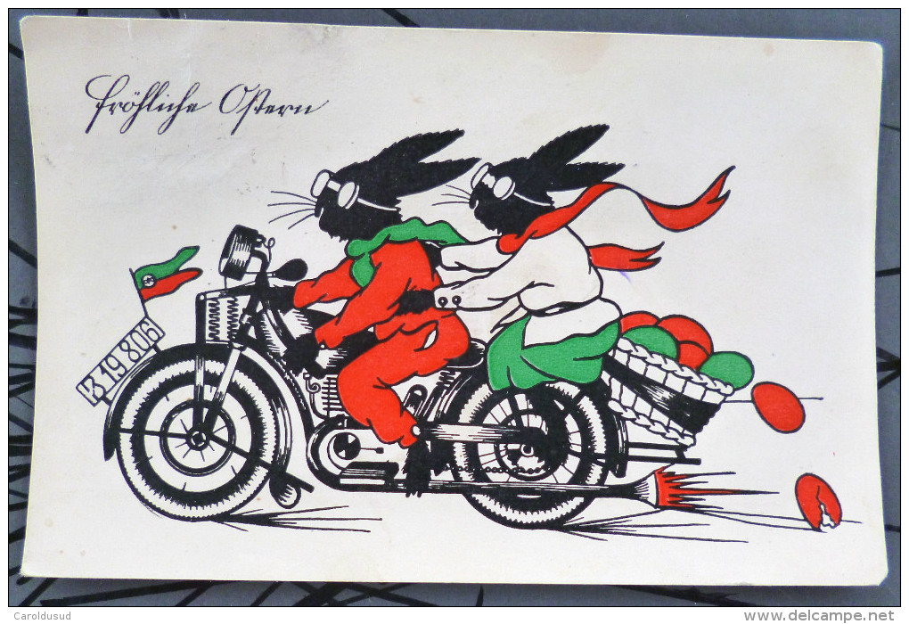 CPA Litho Illustrateur Adalbert Mayrhofer Wien 41 N° 578 PAQUES Lapin Humanisé Ombre Silhouette Sur Moto - Silueta