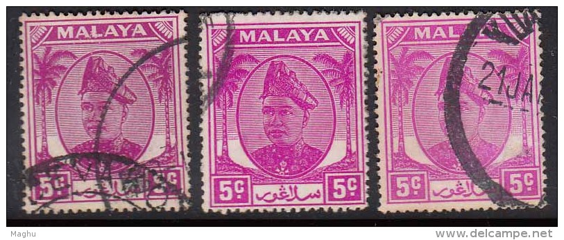 5c X 3  Colour Variety, Used Selangor 1949, Malaya - Selangor