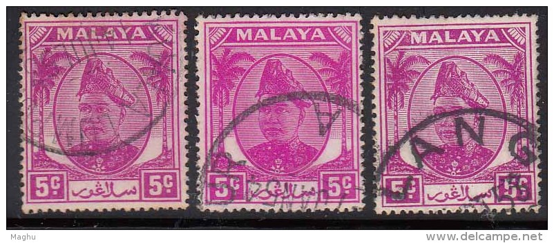 5c X 3  Colour Variety, Used Selangor 1949, Malaya - Selangor