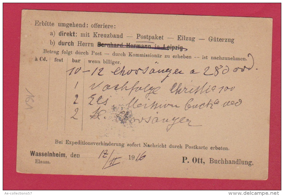 ALLEMAGNE  //  Postkarte  De Wasselnheim  Pour Rixheim  //  12/2/1916 - Autres & Non Classés