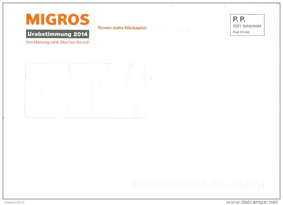 Schweiz Schönbühl P.P. MIGROS Urabstimmung 2014 - Lettres & Documents