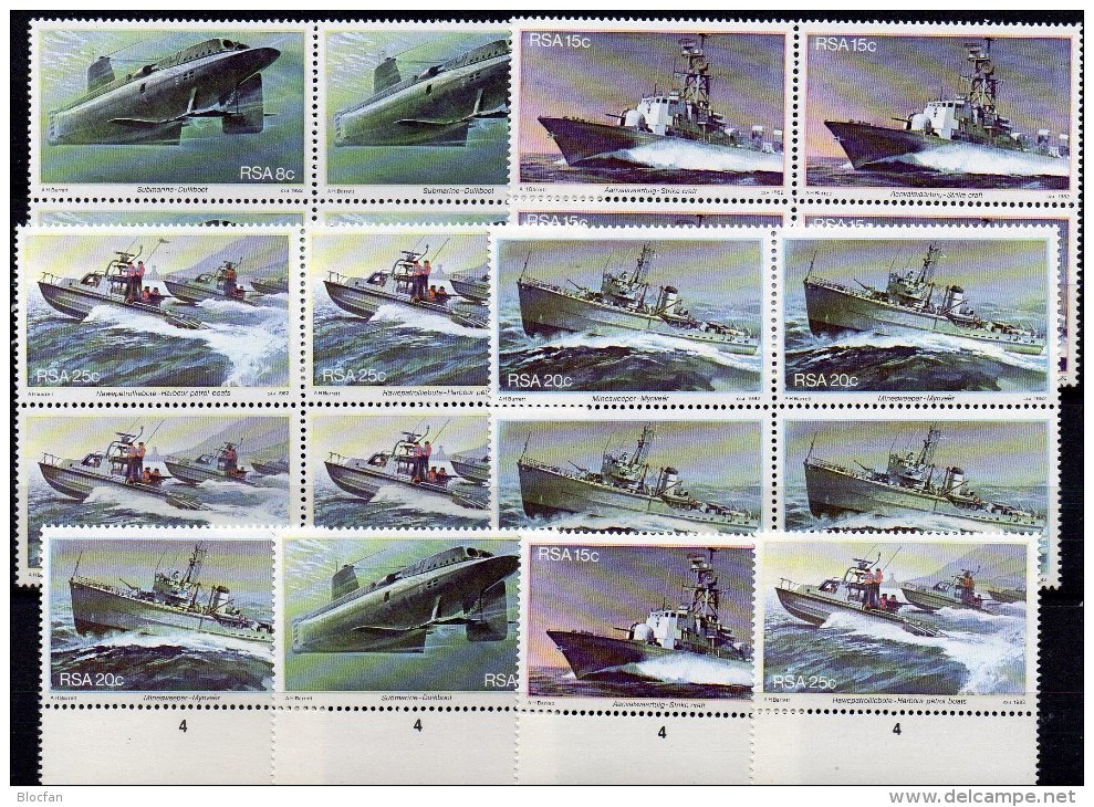 Marine-Basis 1982 Südafrika 597/0 Plus 4x4-Block ** 13€ Minenboot U-Boot Bloque Hoja M/s Ships Sheet Bf South Africa RSA - Neufs