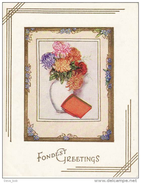 1930´s Birthday Card Fondest Greetings Vase & Carnation Flowers - Other & Unclassified