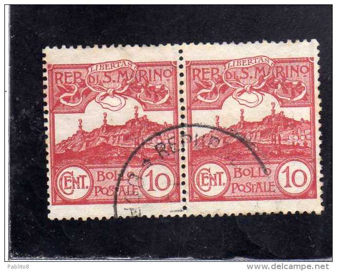 SAN MARINO 1903 VEDUTA VIEW  LANDSCAPES  CENT. 10  COPPIA TIMBRATA PAIR USED - Gebraucht