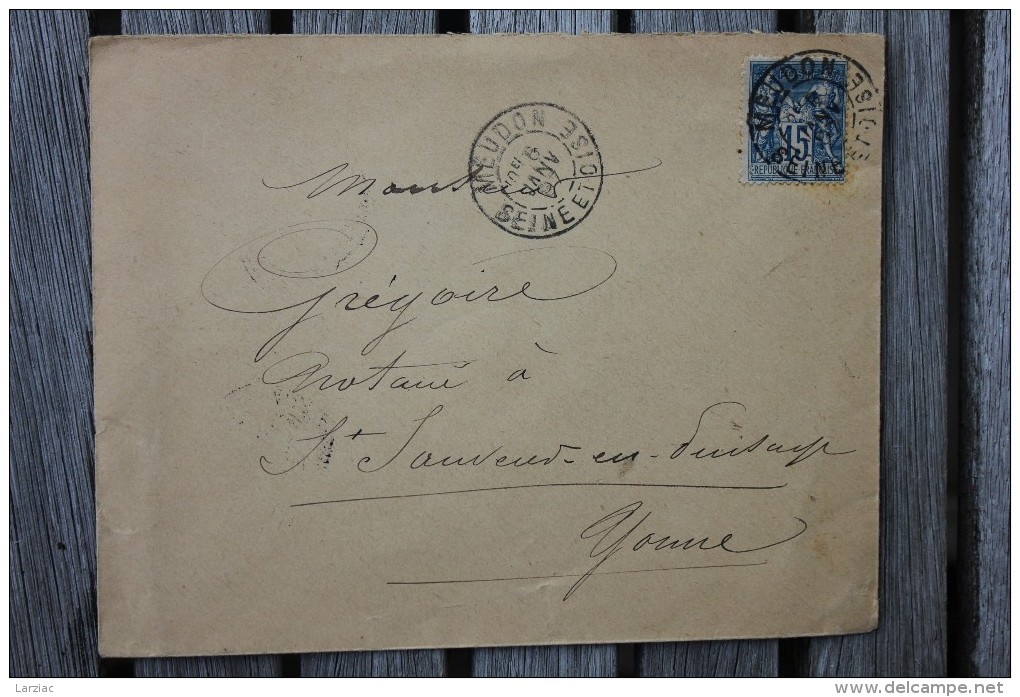 Enveloppe Pour St Sauveur Affranchissement Type Sage Oblitération Meudon Type A Seine Et Oise 72 - 1877-1920: Période Semi Moderne