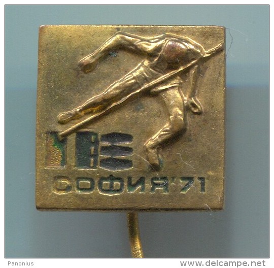 JUMP - Athletics, 1971. EUROPEAN INDOOR CHAMPIONSHIPS, Sofia Bulgaria, Vintage Pin Badge - Athletics