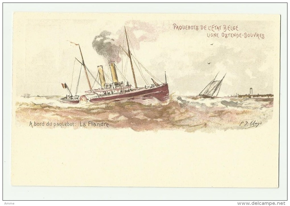 Oostende  *   A Bord Du Paquebot  De L'Etat Belge, Ligne Ostende - Douvres  - La Flandre  (P.J. Clays) 10 Ct. - Cartes Paquebot