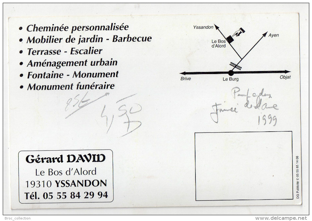 Yssandon, Gérad David, Tailleur De Pierre, Carte Publicitaire, Cheminée, Terrasse, Fontaine, Monument Funéraire, 2 Scans - Autres & Non Classés