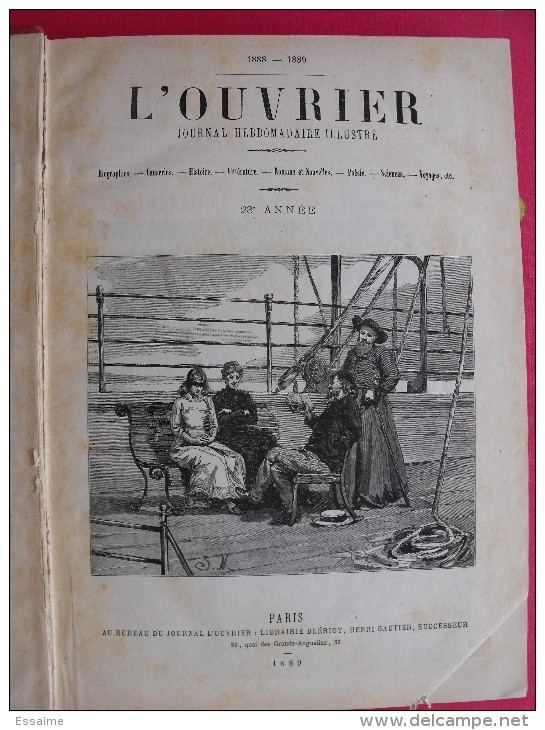 Reliure Du Journal Hebdomadaire Illustré L'Ouvrier 1888-1889. Nombreuses Gravures. 420 Pages. - 1801-1900