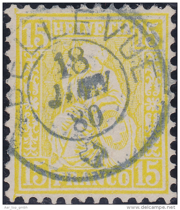 Heimat  GE  BELLEVUE 1880-06-18 Blau 2-Kreis-stempel Auf 15Rp. Sitzende Zu#39 - Oblitérés