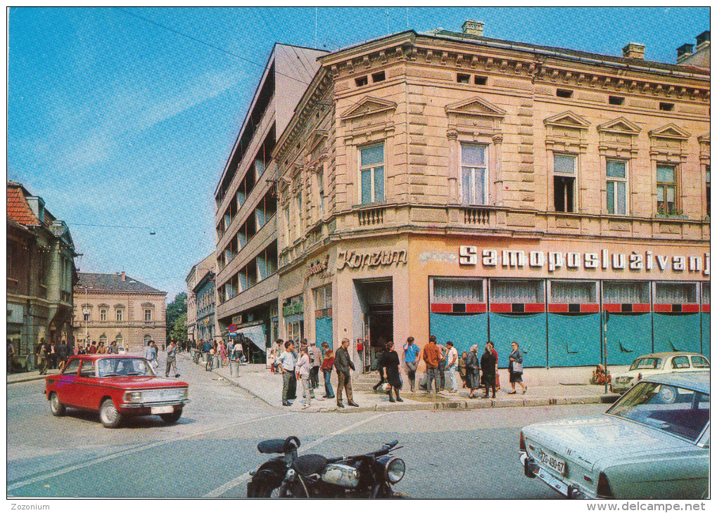 SISAK, Old Car, NSU, FORD, Motorcycle, Konzum Market,  Vintage Old Photo Postcard - PKW