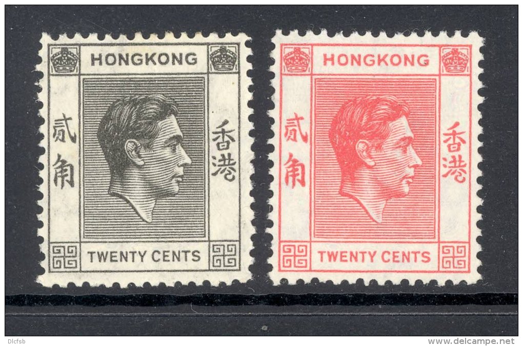 HONG KONG, 1938 20c Black (very Fine MM) + 20c Red (unused No Gum), Cat &pound;12 - Gebruikt
