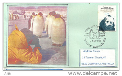 Traité Antarctique 1983, Sur Lettre Adressée En Australie, Oblitération Et Illustration Pingouins - Brieven En Documenten