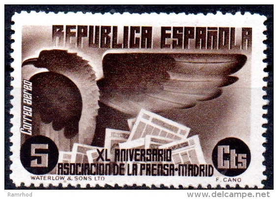 SPAIN 1936 40th Anniv Of Madrid Press Association - 5c Pyrenean Eagle & Newspapers  MH - Nuevos