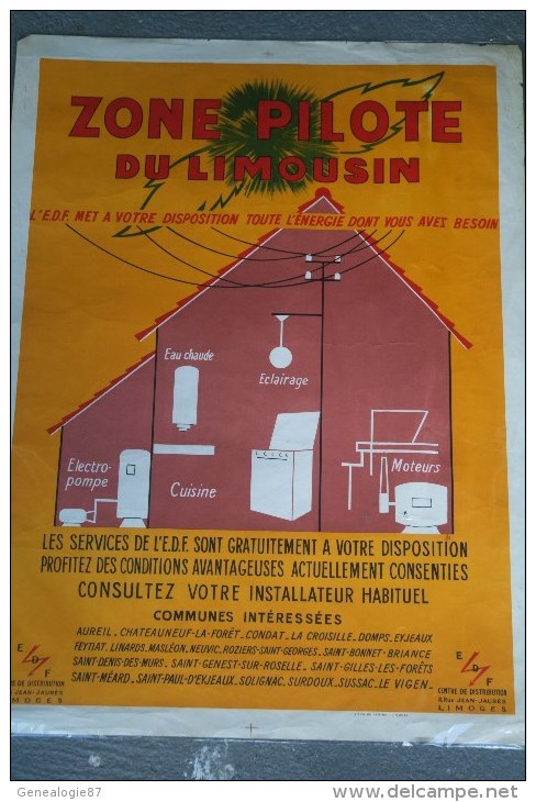 87- AUREIL-CHATEAUNEUF-DOMPS- EYJEAUX-FEYTIAT-NEUVIC-SURDOUX-SUSSAC-AFFICHE EDF- ZONE PILOTE LIMOUSIN - Affiches