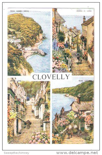 OLD A.R QUINTON POSTCARD CLOVELLY NORTH DEVON SALMON MULTIVIEW NO.4487 USED 1957 - Clovelly