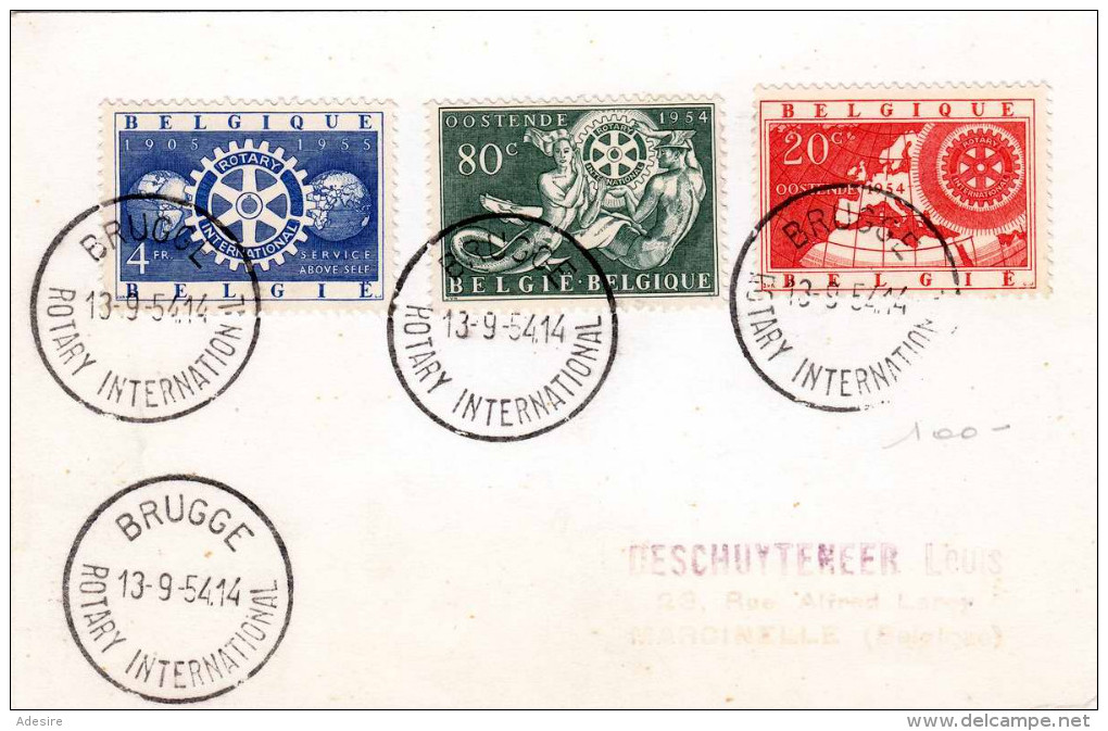 BELGIEN 1954 - 3 Sondermarken (20C+80C+4Fr) - 4 Sonderstempel Brugge - Briefe U. Dokumente