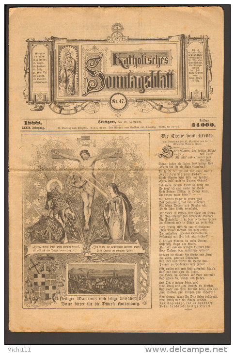 Katholisches Sonntagsblatt Von 1888 Nr. 47 Aus Stuttgart  Auflage 34.000 Stück - Christianisme