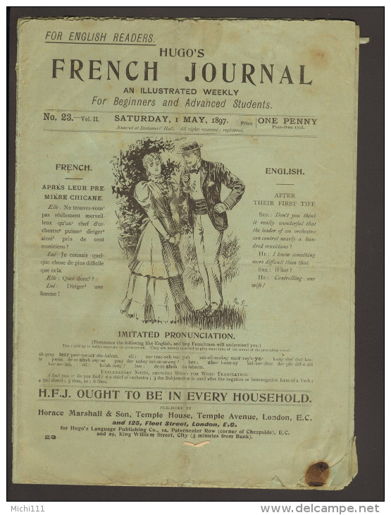 Hugo`s French Journal For English Readers 1897 No. 23 In 2 Languages - Langue Anglaise/ Grammaire