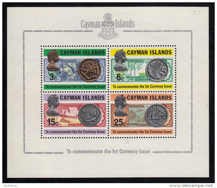 Cayman Islands MNH Scott #309a Souvenir Sheet Of 4 Notes And Coins Of The Caymans - 1st Currency Issue - Iles Caïmans