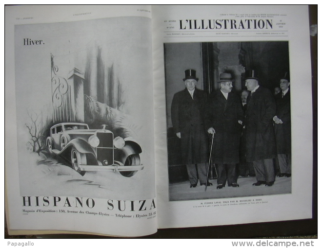 L’ILLUSTRATION 4793 LAVAL MUSSOLINI/ ILE CLIPPERTON/ ZAMBEZE/ YOUGOSLAVIE/  PLEBISCITE 12 Janvier 1935 - L'Illustration