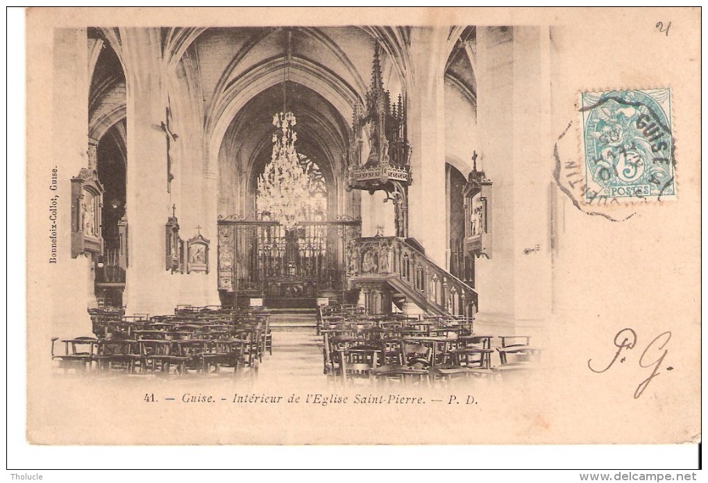 Guise (Vervins-Aisne)-1905-Intérieur De L'Eglise Saint-Pierre-Cachet Ambulant-Convoyeur - Guise