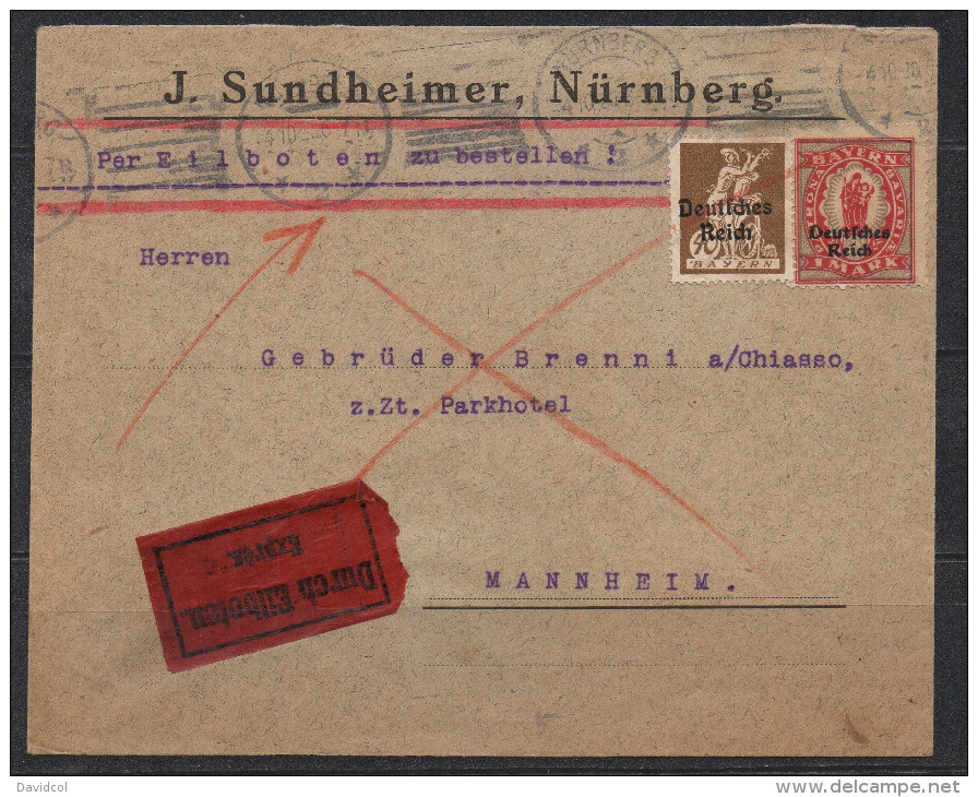 S208.-.GERMANY  REICH COVER -NURNBERG  4-10-27 TO MANNHEIM - Briefe U. Dokumente