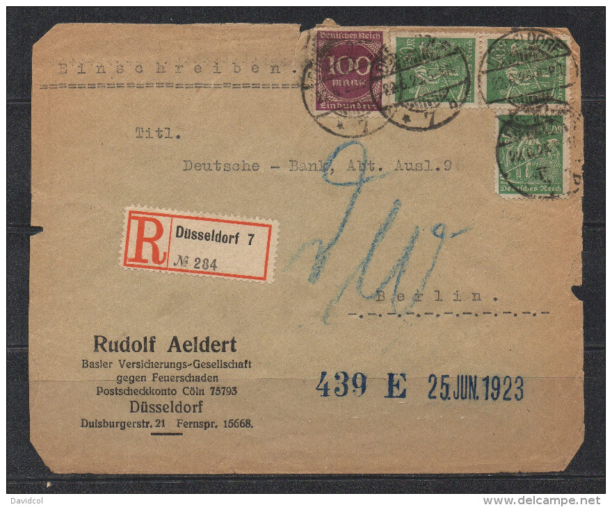 S220.-.GERMANY  REICH COVER -  DUSSELDORF 22-6-25   TO BERLIN . ARRIVAL CACHET ON BACK - Briefe U. Dokumente