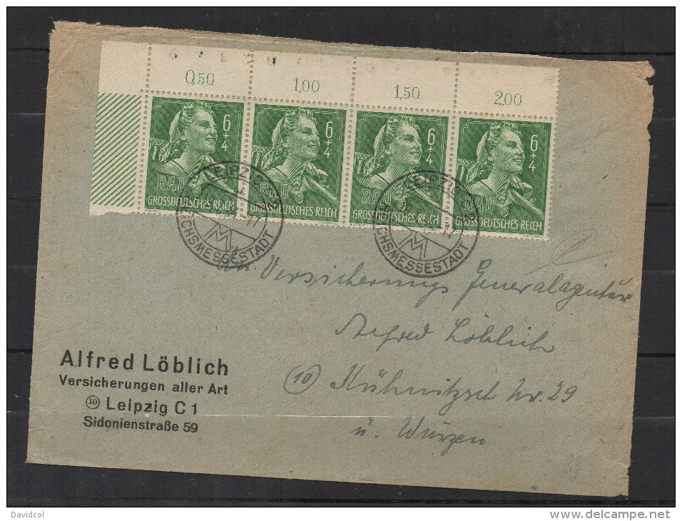 S222.-.GERMANY  REICH COVER -  MI # : 894 STRIP X 4 LEPIZIG 19-7-44. - Briefe U. Dokumente