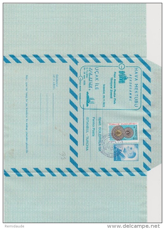 TURQUIE - 1979 - AEROGRAMME VISITE DU PAPE JEAN-PAUL II - Postal Stationery