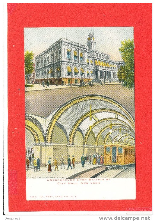 NEW YORK Cpa Animée City Hall Undergroung Loop Station          1913 Ill Posqt - Transportmiddelen