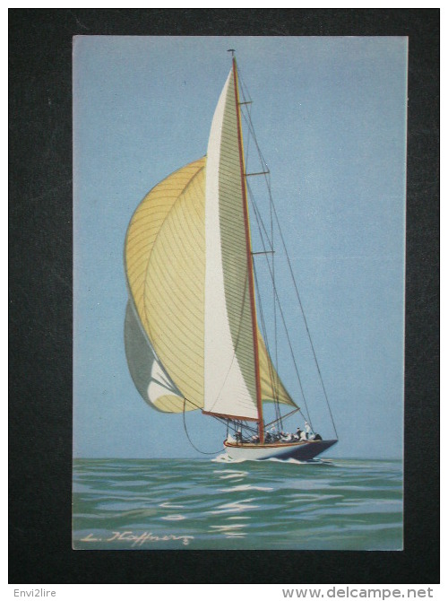 Ref3139 WA CPA Yacht Courant Vent Arrière Avec Son Spinnaker - Haffner - Ligue Maritime Et Coloniale - AEC Paris - Haffner