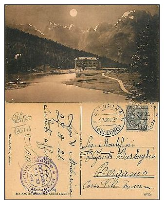 Misurina TIMBRI HOTEL Anno 1925 RARISSIMO NOTTURNO Edit. Corti Auronzo (R-L 047) - Belluno